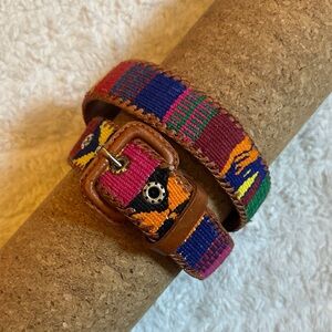 Colorful Woven Belt with Brown Leather Accents